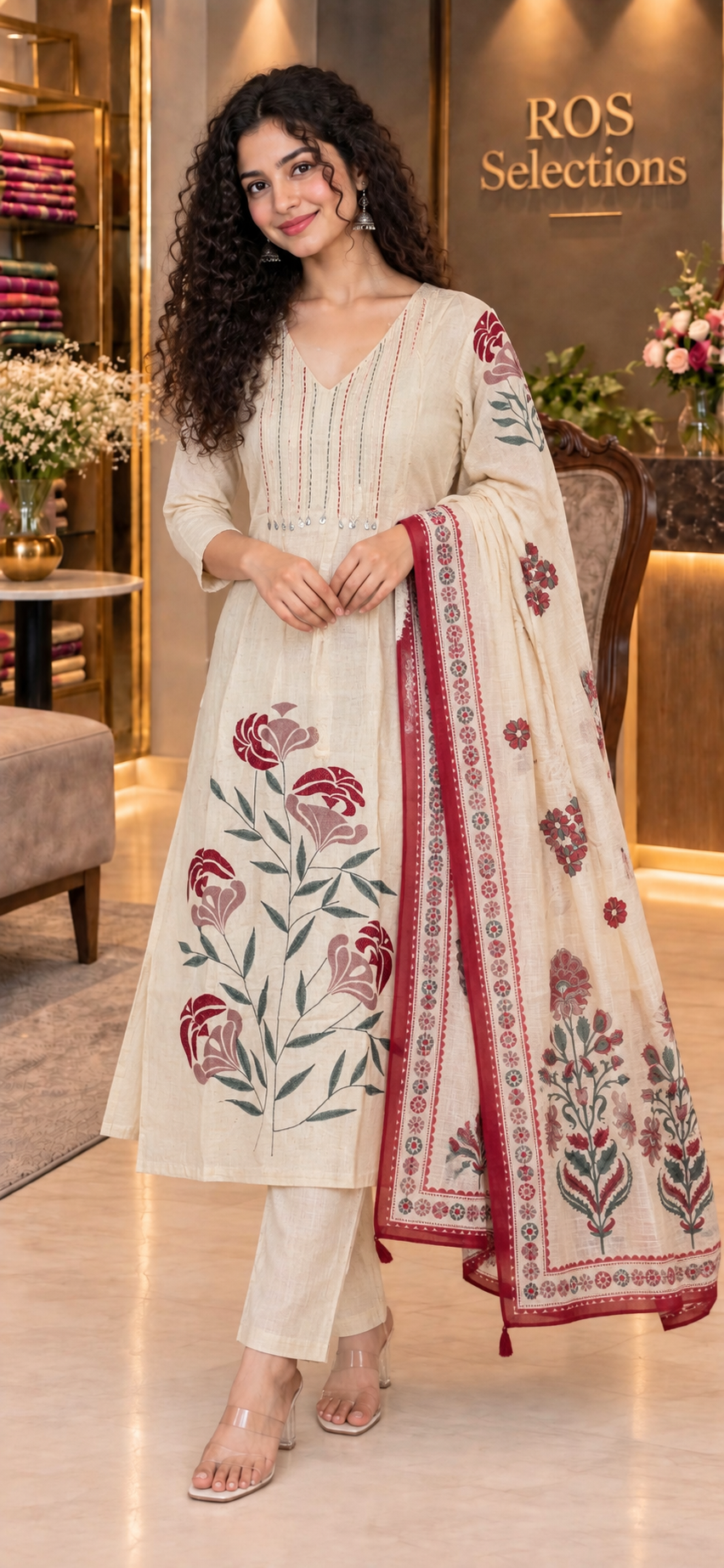 Women's embroidered  cotton churidar set