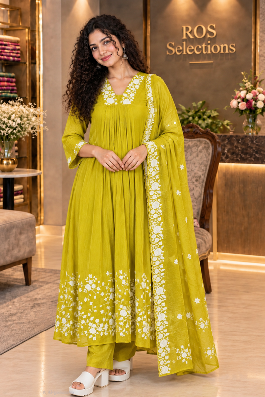 Pure chinnon embroidered salwar suit