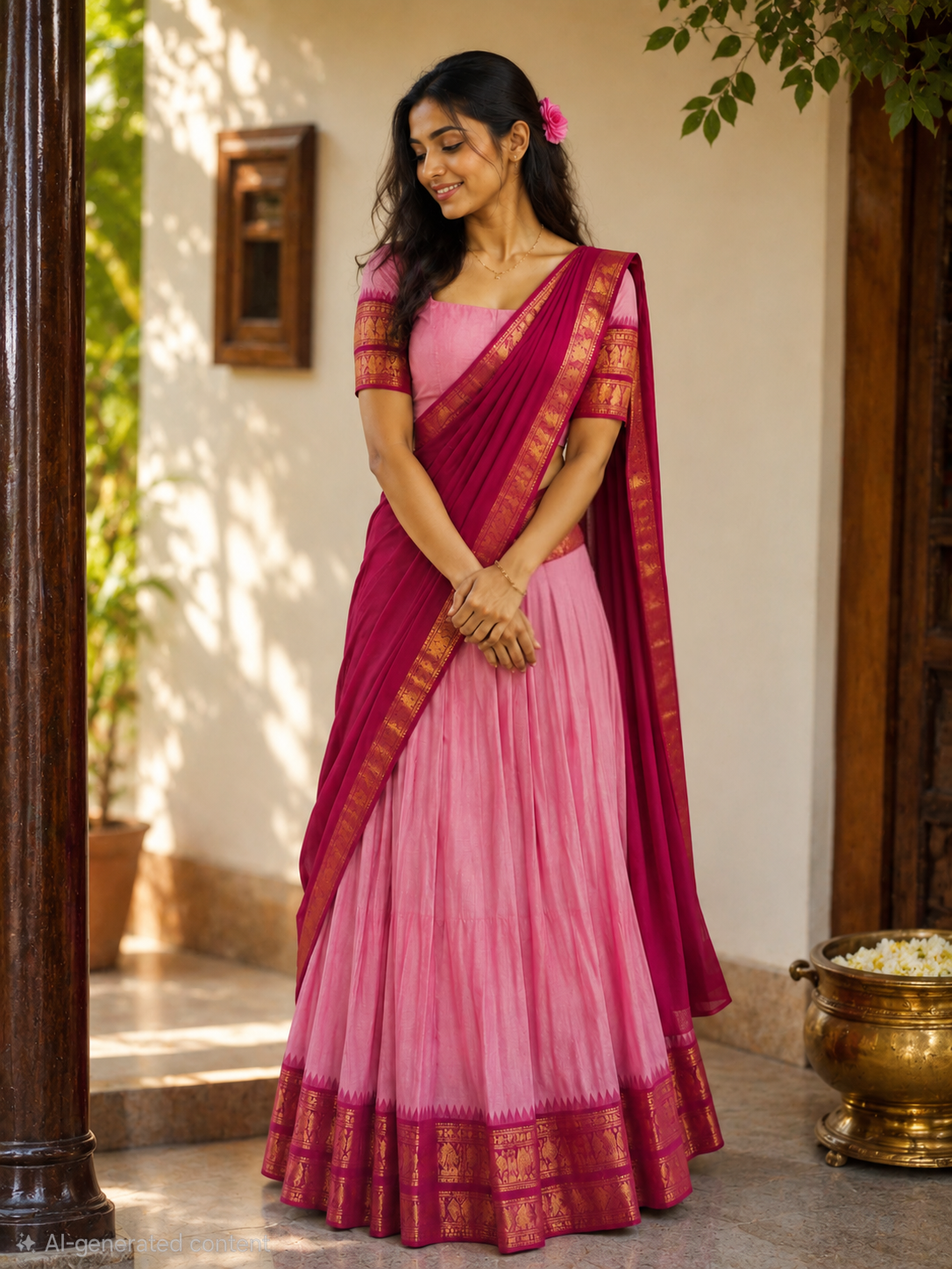 Beautiful Pure Kanchi cotton ready to wear dhavani set