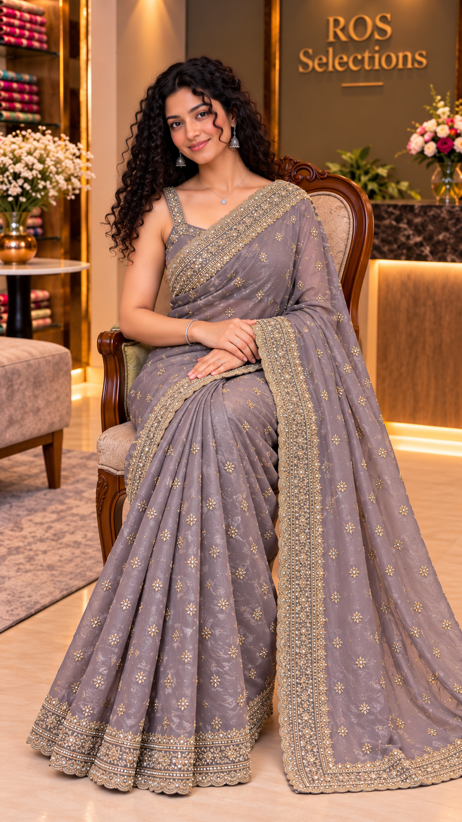 Indian party wear tissue shimmer heavy worked saree