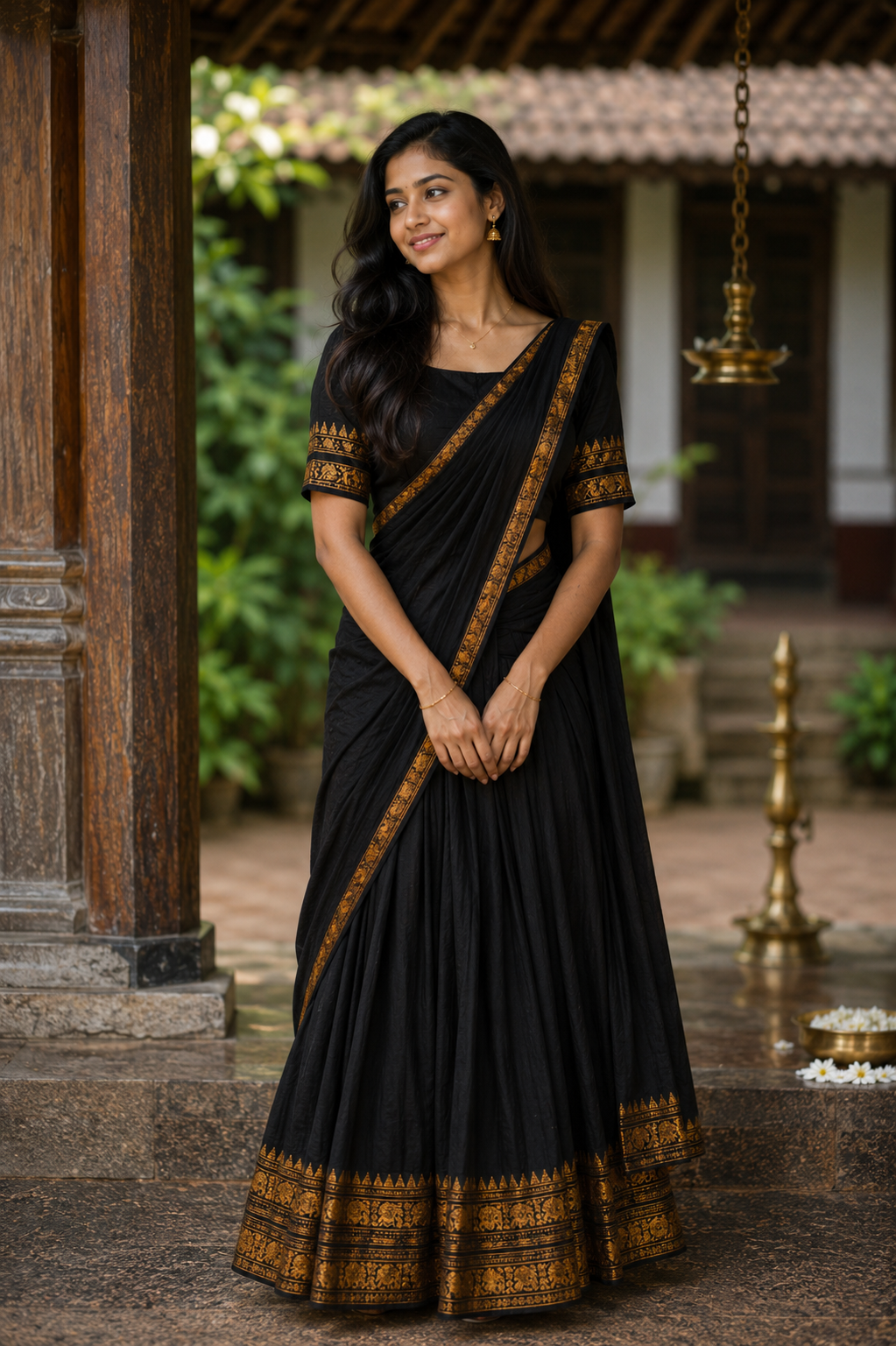Beautiful Pure Kanchi cotton ready to wear dhavani set
