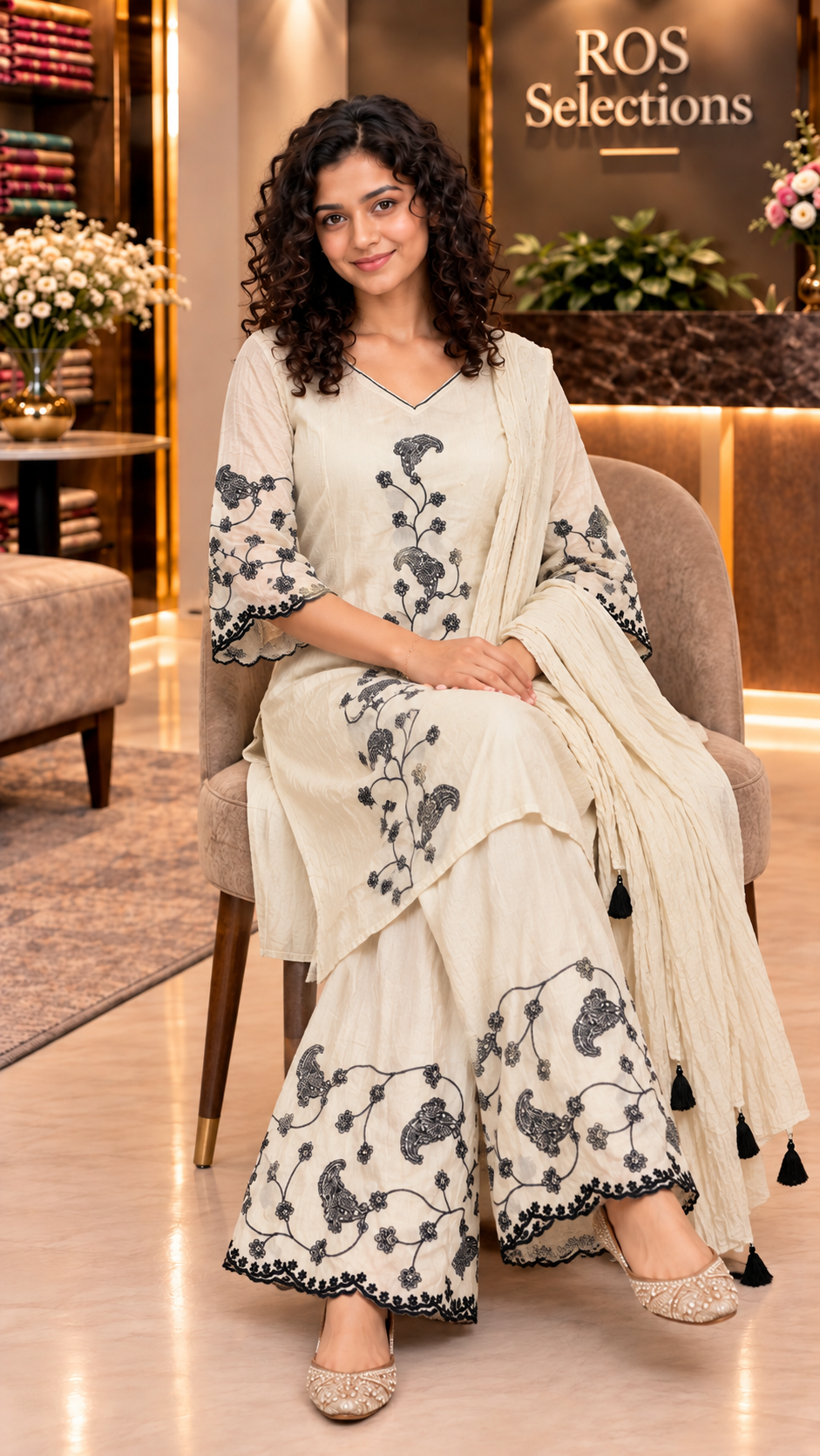 Mul Cotton embroidered short Kurti and plazo bottom