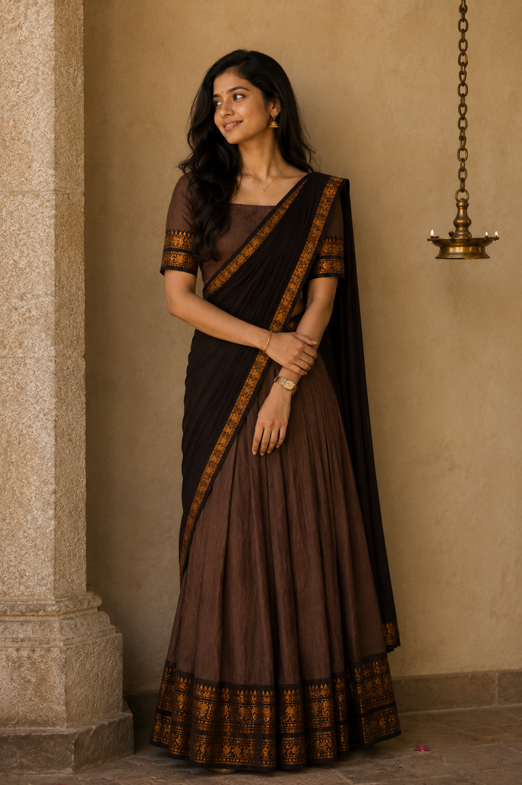 Beautiful Pure Kanchi cotton ready to wear dhavani set