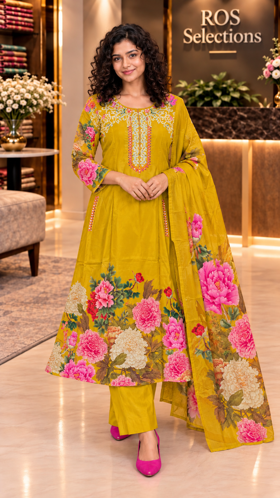 Floral Crepe silk aline churidar
