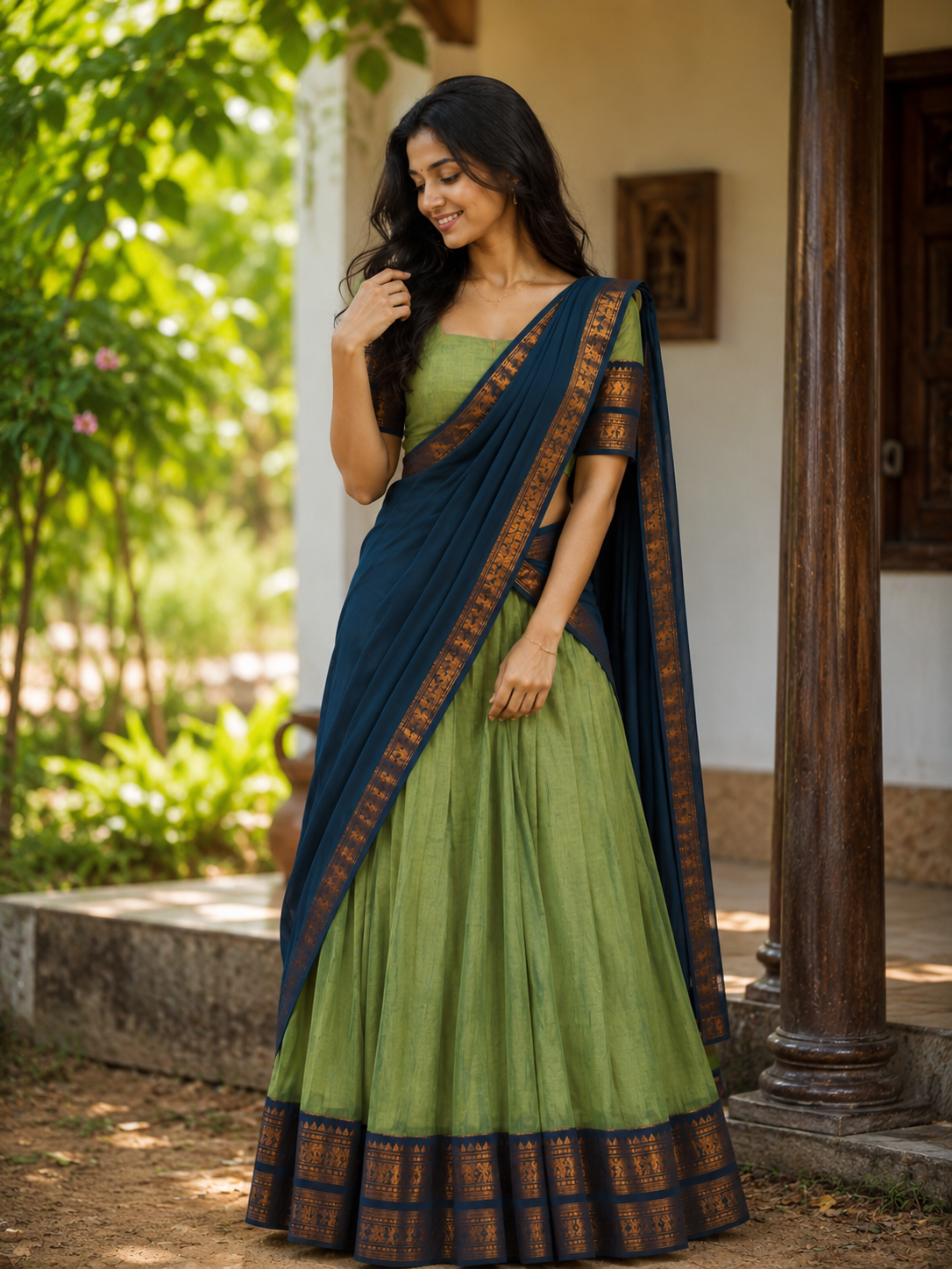 Beautiful Pure Kanchi cotton ready to wear dhavani set