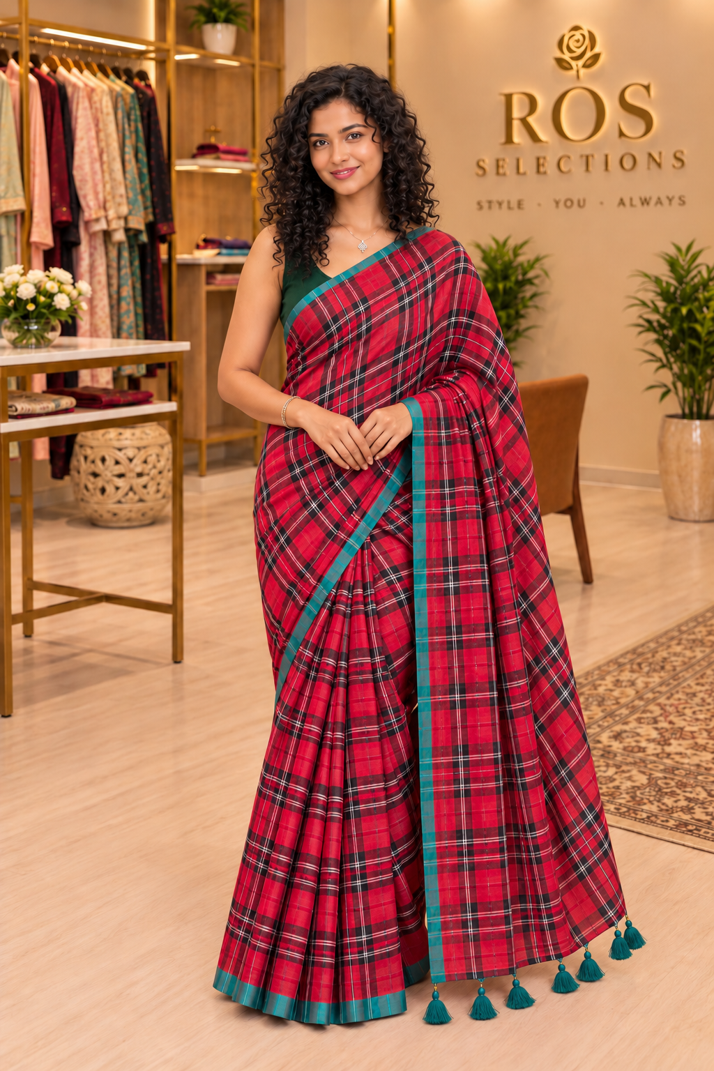 Mul cotton check saree
