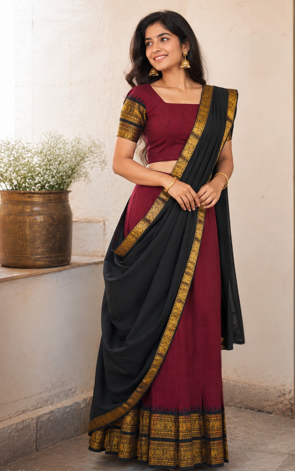 Beautiful Pure Kanchi cotton ready to wear dhavani set