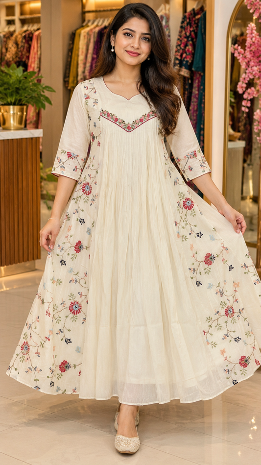 Cotton+ mul chantgeri embroidered dress / kurti