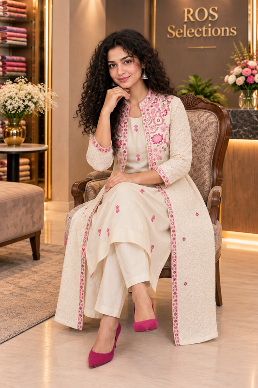 Women's chickenkari cord set wth long jacket