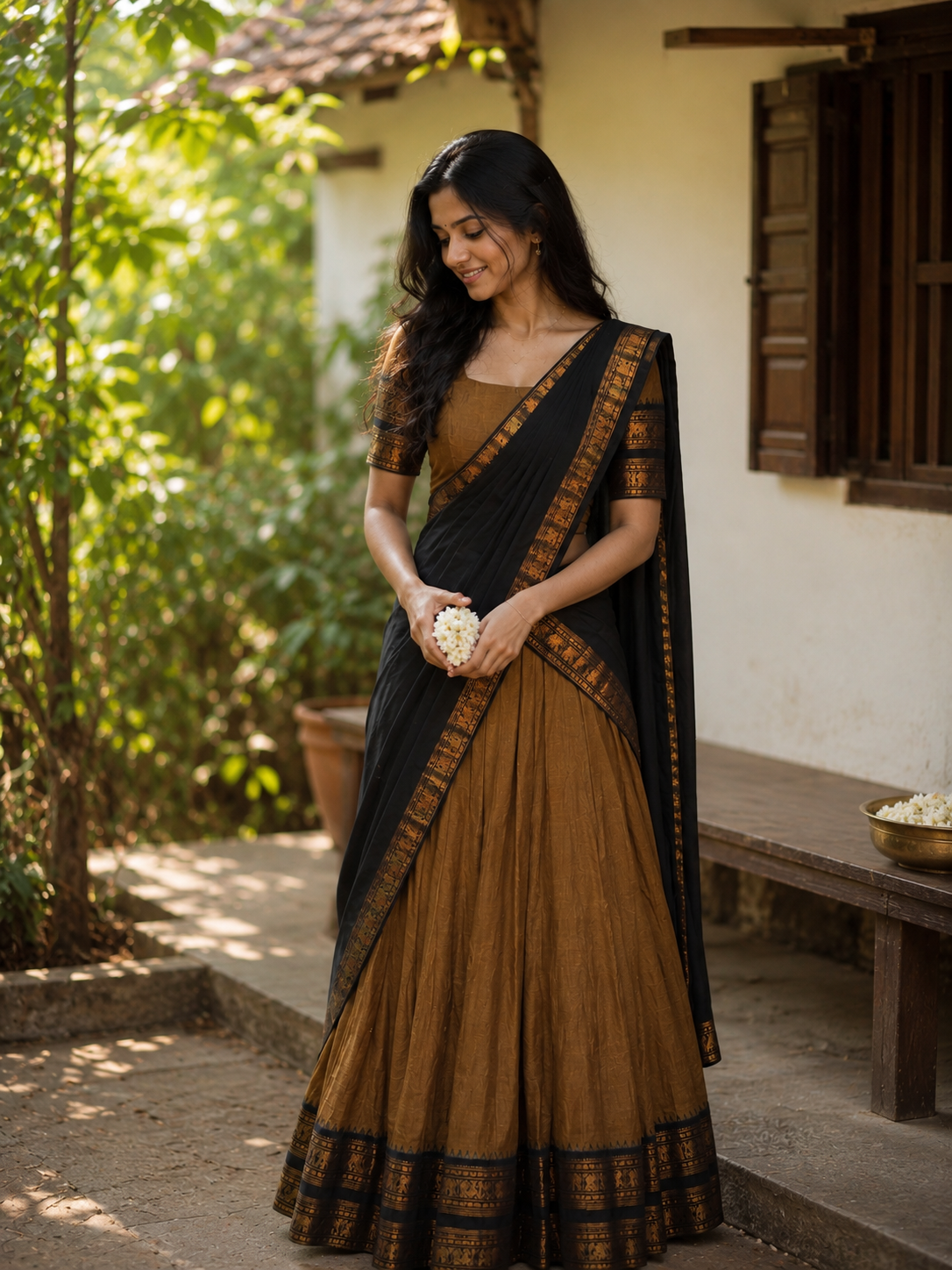 Beautiful Pure Kanchi cotton ready to wear dhavani set