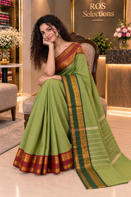 Handloom premium cotton check saree