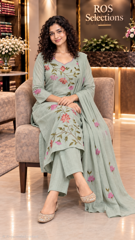 Crepe kantha work salwar set
