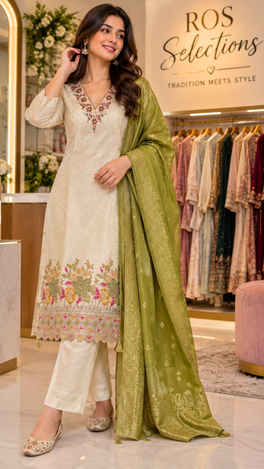 Crush shimmer silk ready made churidar set