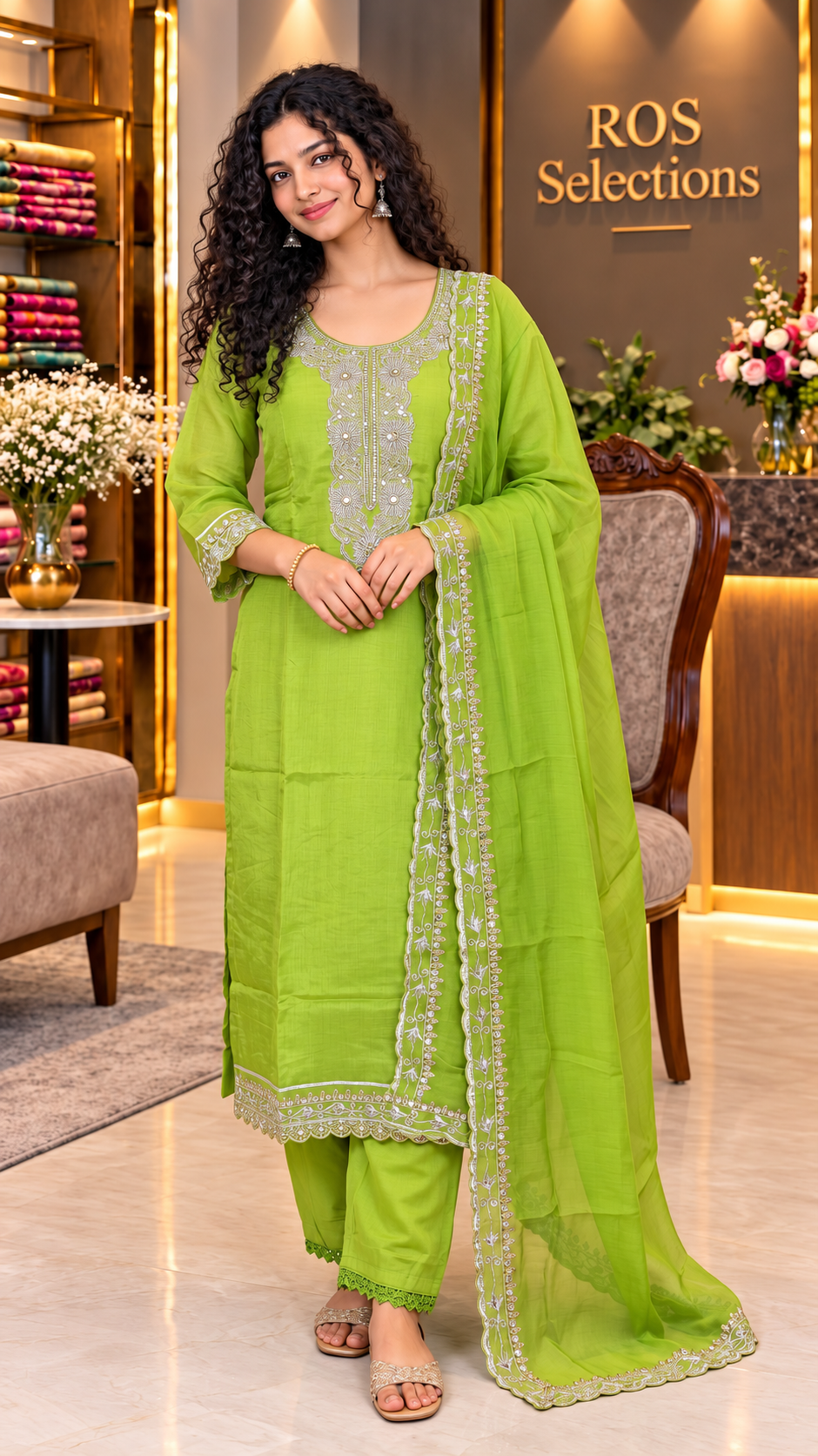 Beautiful salwar set (salsa fabric) parrot green colour