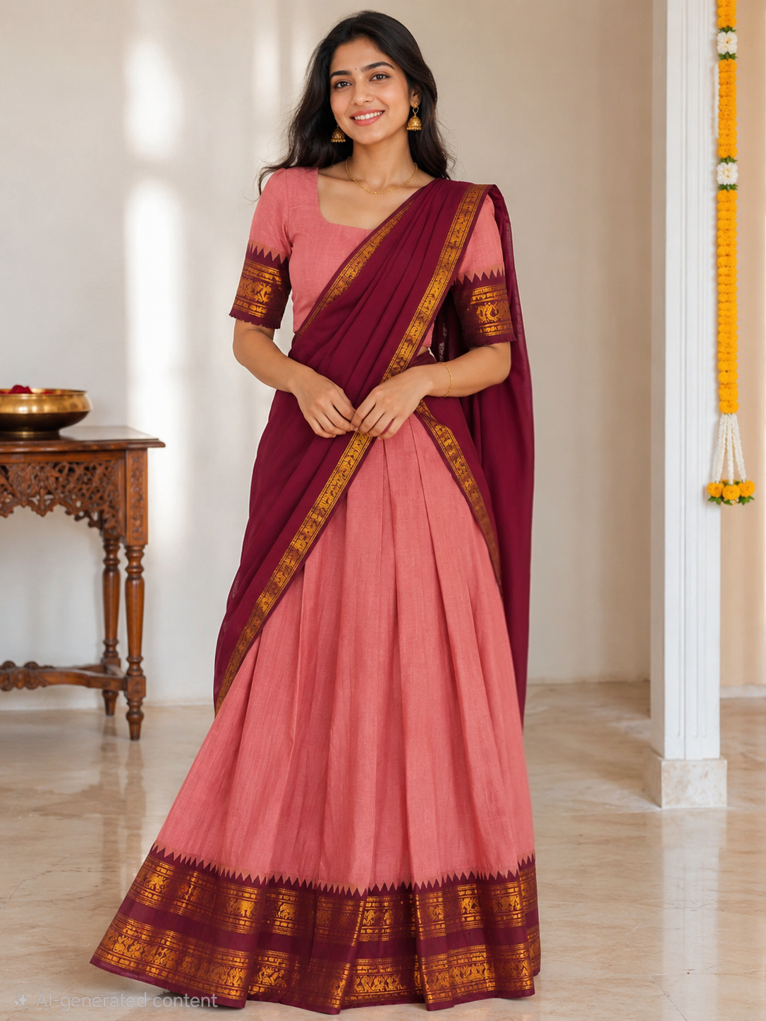 Beautiful Pure Kanchi cotton ready to wear dhavani set