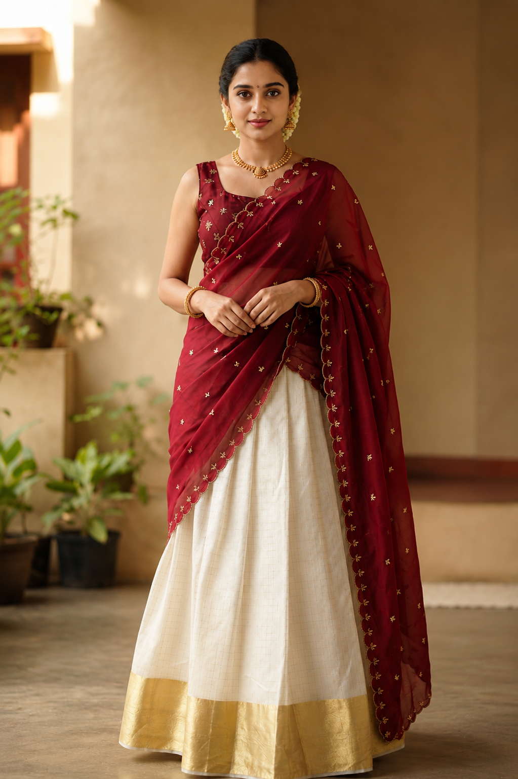 Beautiful organza ready to wear dhavani set