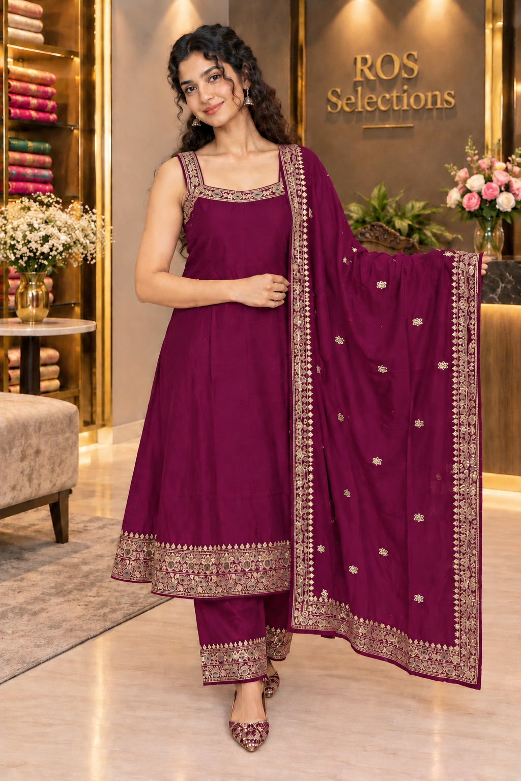 Party wear sleeveless anarkali set
