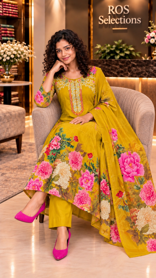 Floral Crepe silk aline churidar