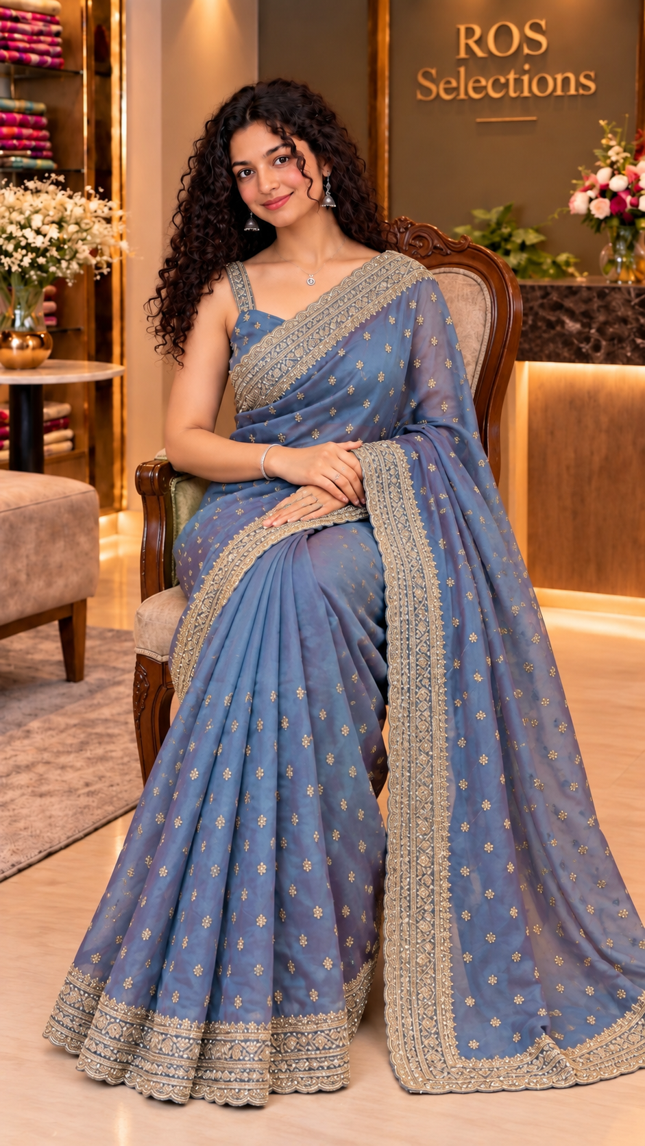 Indian party wear tissue shimmer heavy worked saree