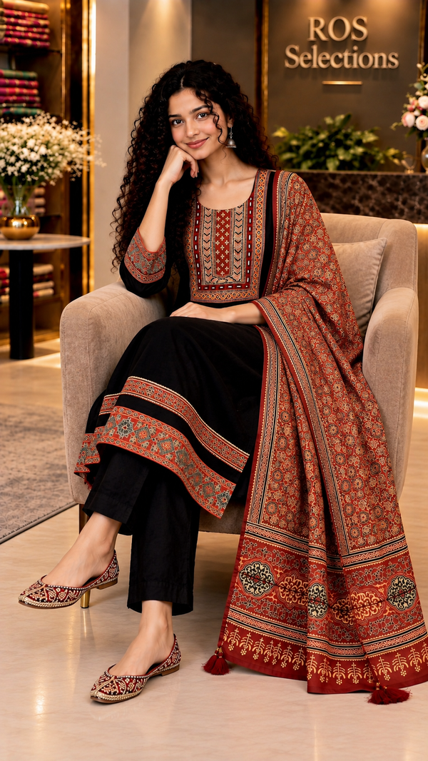 Gajji silk salwar suit -Black & maroon