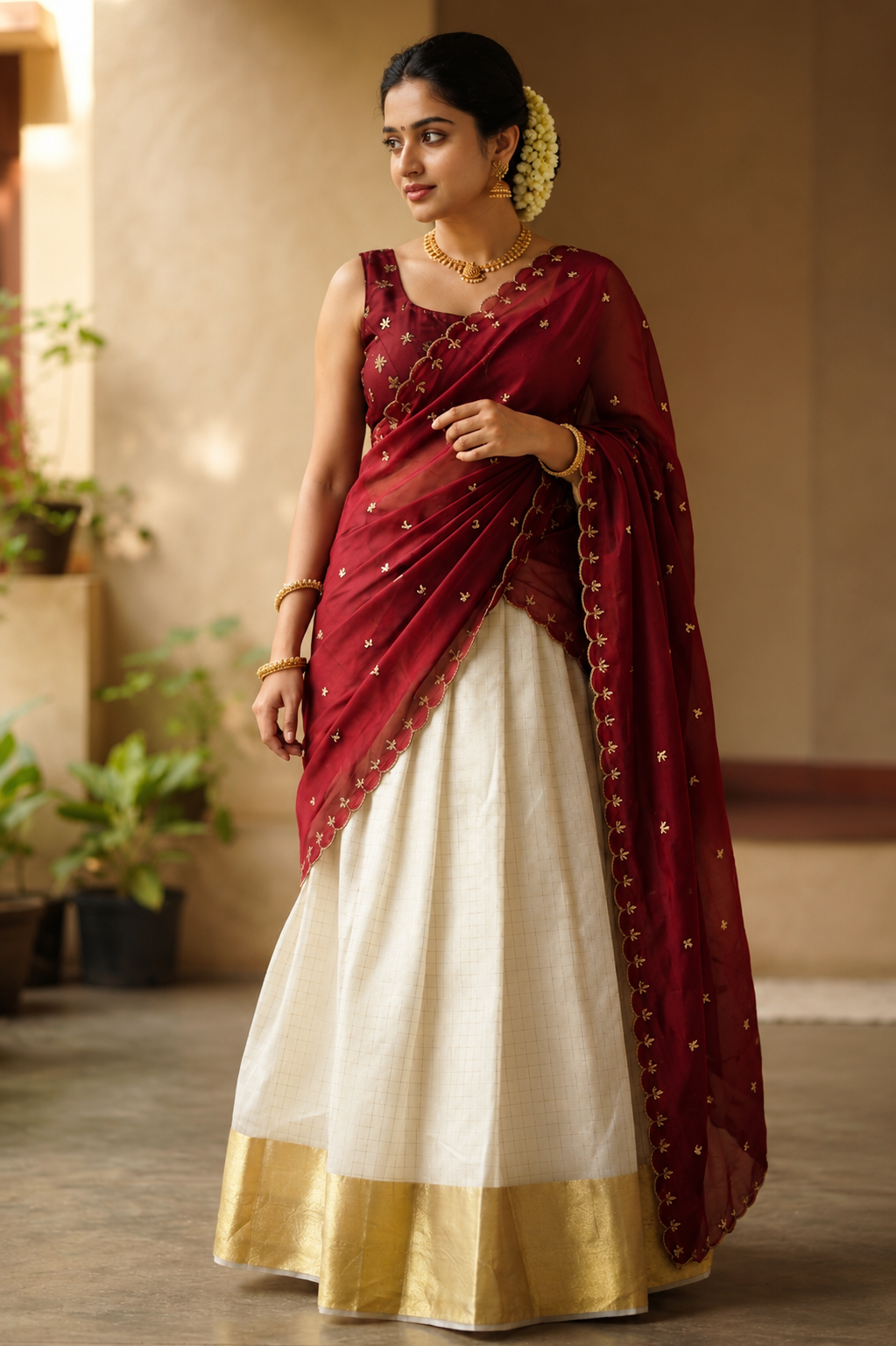 Beautiful organza ready to wear dhavani set