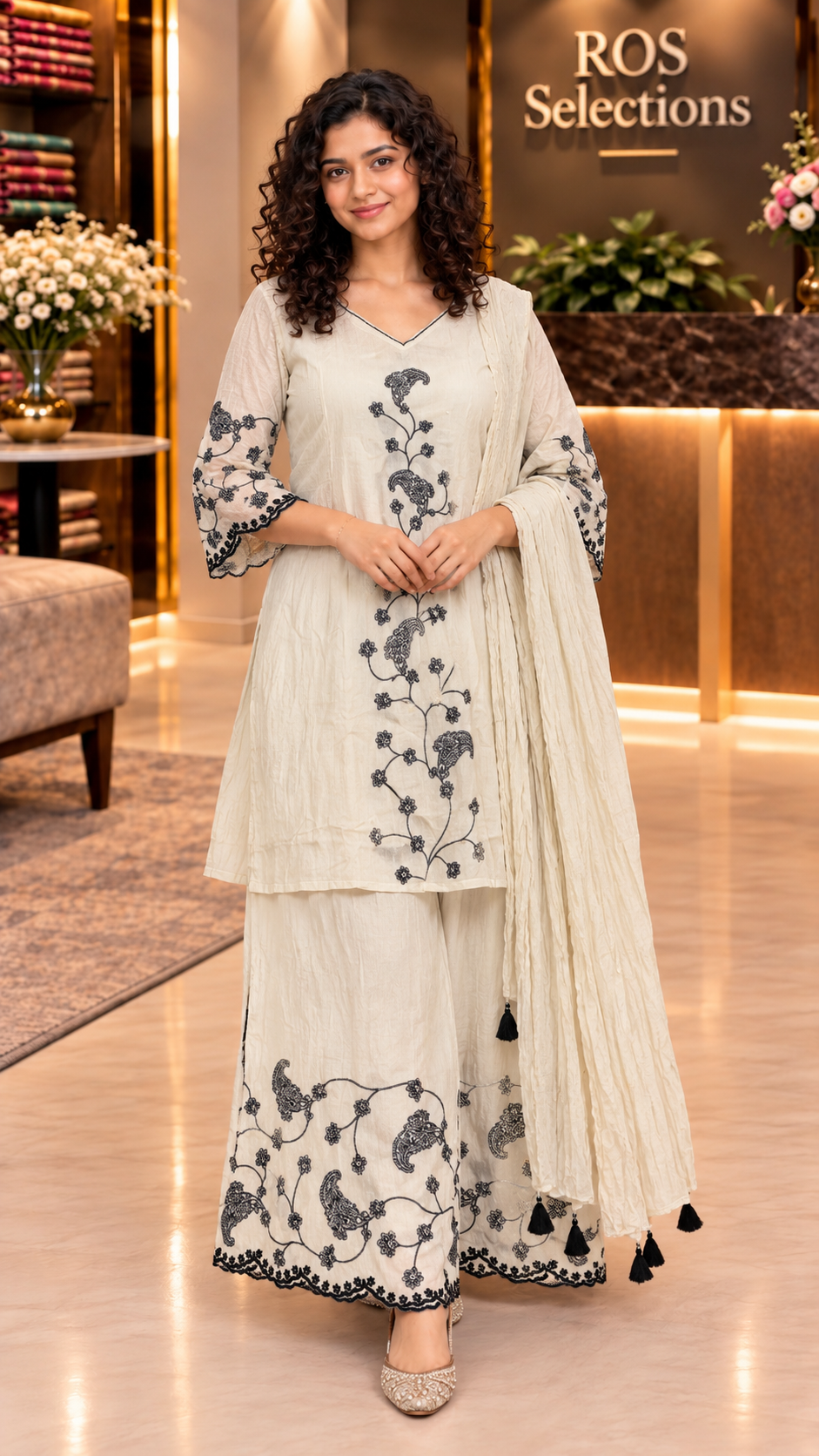 Mul Cotton embroidered short Kurti and plazo bottom