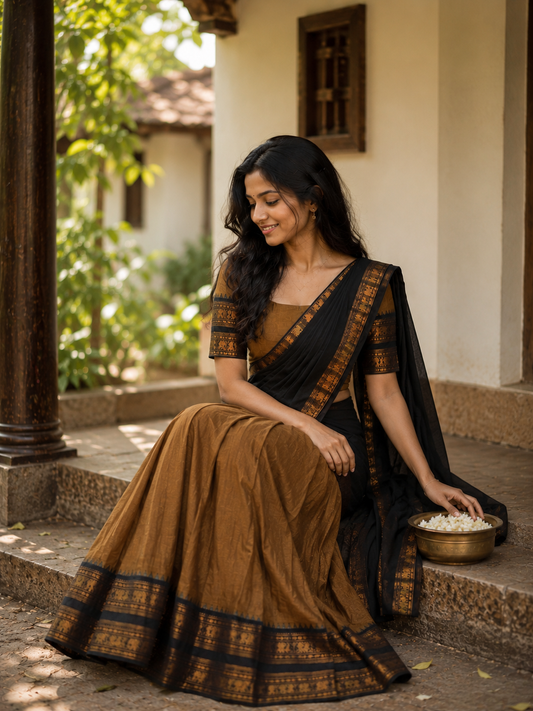 Beautiful Pure Kanchi cotton ready to wear dhavani set