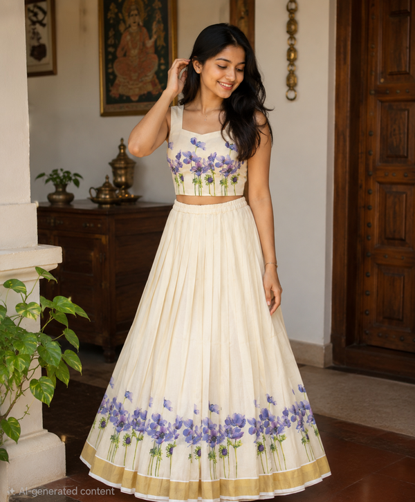 Beautiful Onam skirt and crop top
