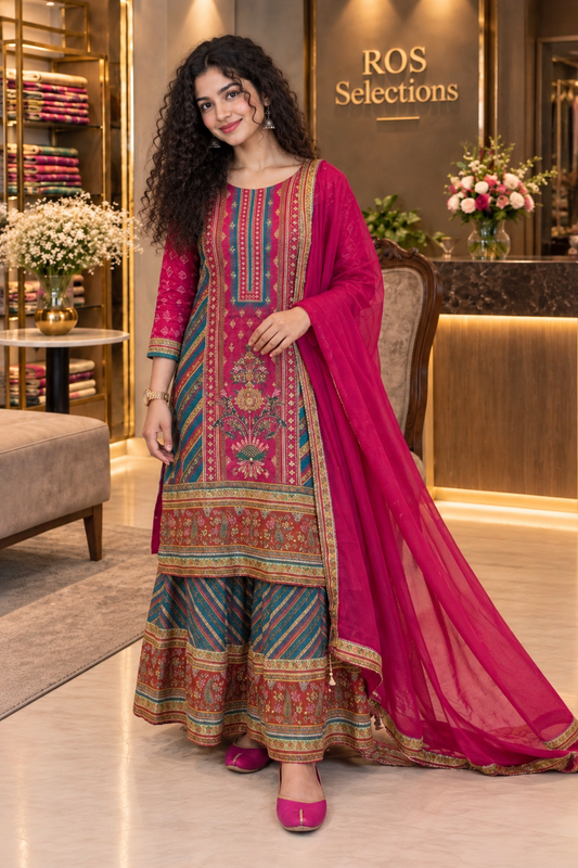 Women's Crepe silk kurti with sharara bottom