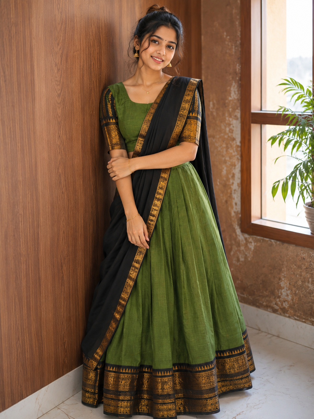 Beautiful Pure Kanchi cotton ready to wear dhavani set