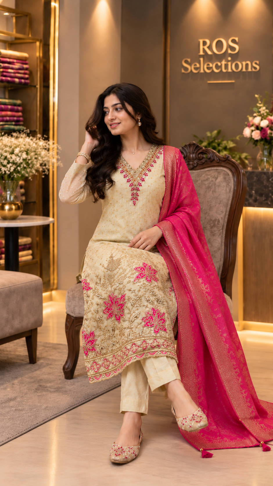 Crush shimmer silk churidar set