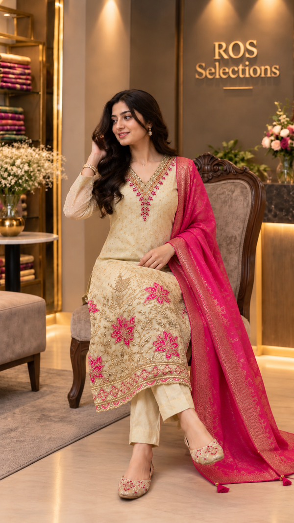 Crush shimmer silk churidar set