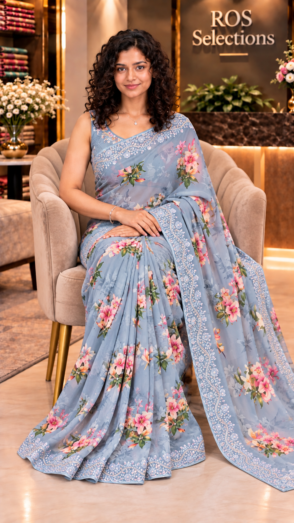 Butter chiffon embroidered saree