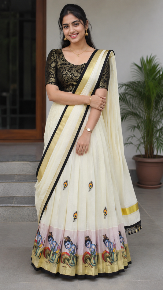 Beautiful Onam cotton dhavani set 💕
