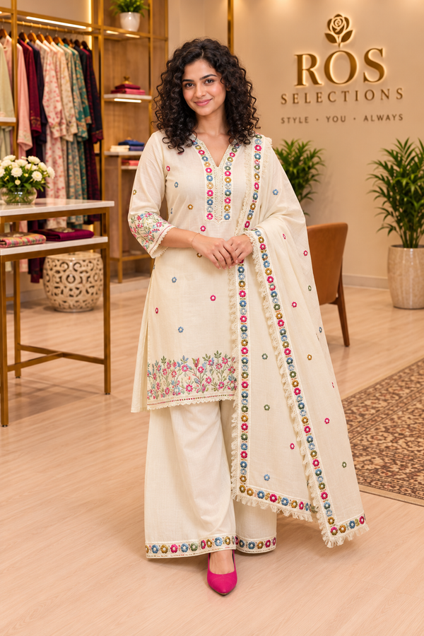 Cotton Short Kurti with devider bottom fully embroidered