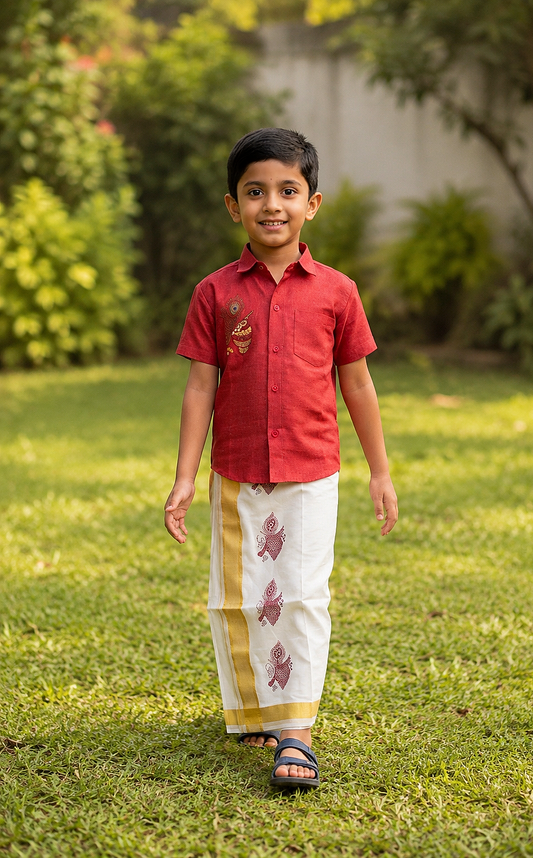 Boys Onam shirt and mundu