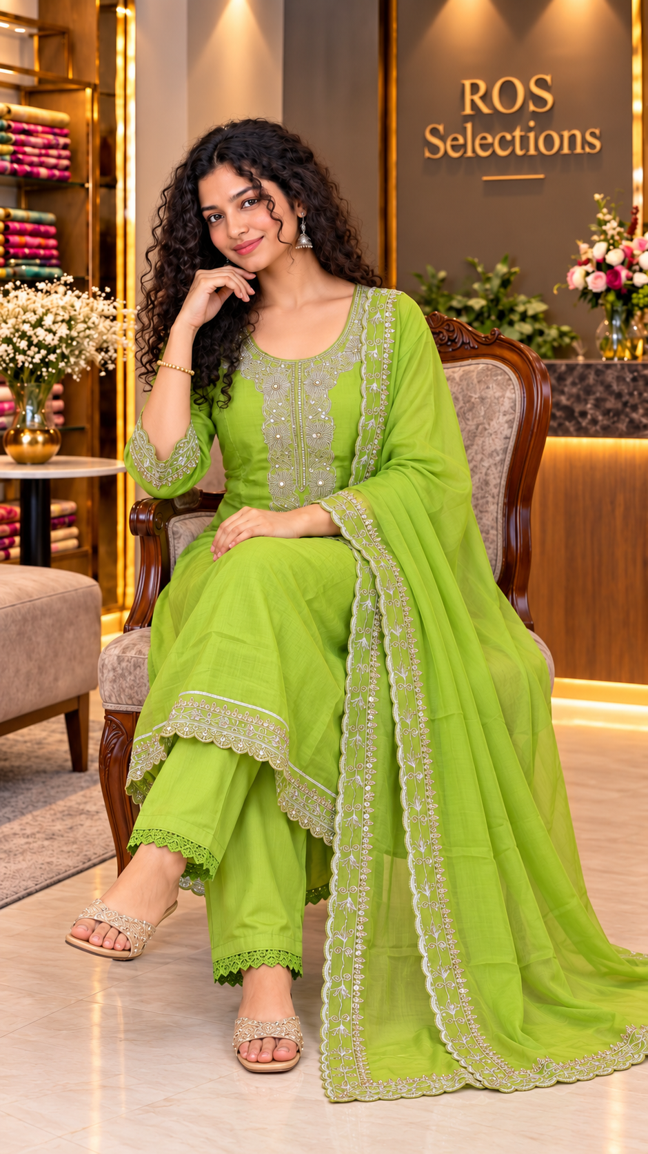 Beautiful salwar set (salsa fabric) parrot green colour