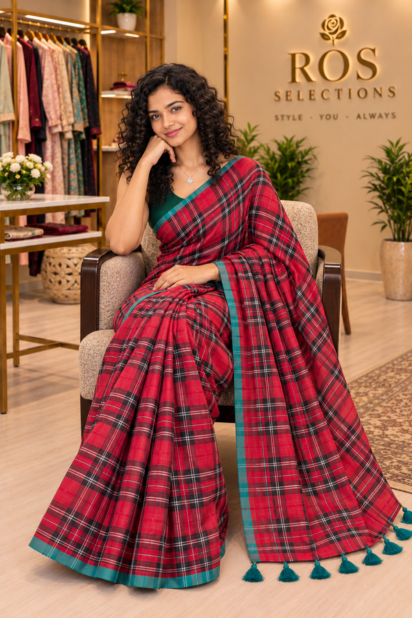 Mul cotton check saree