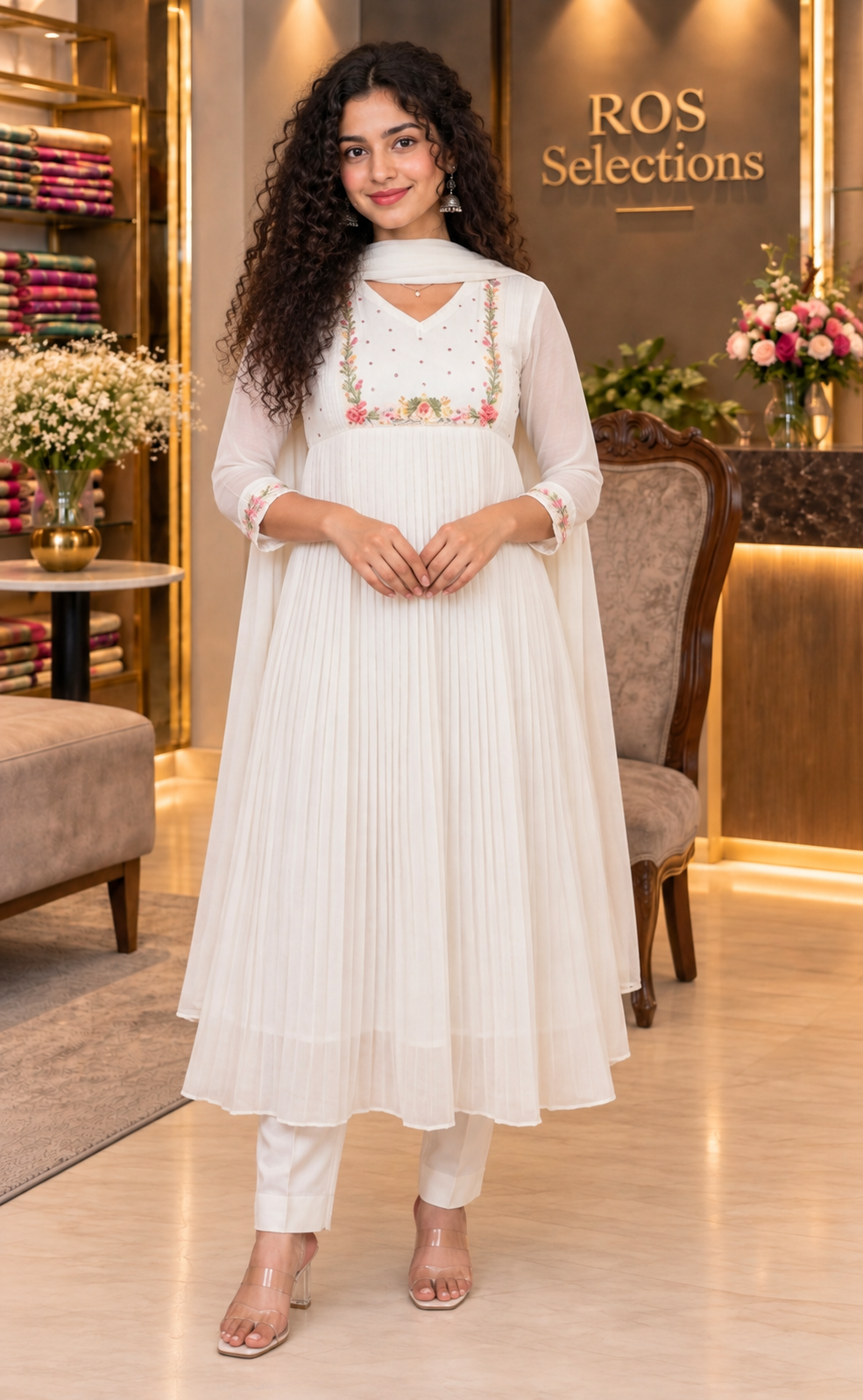 Women's faux georgette party wear aline kurti set