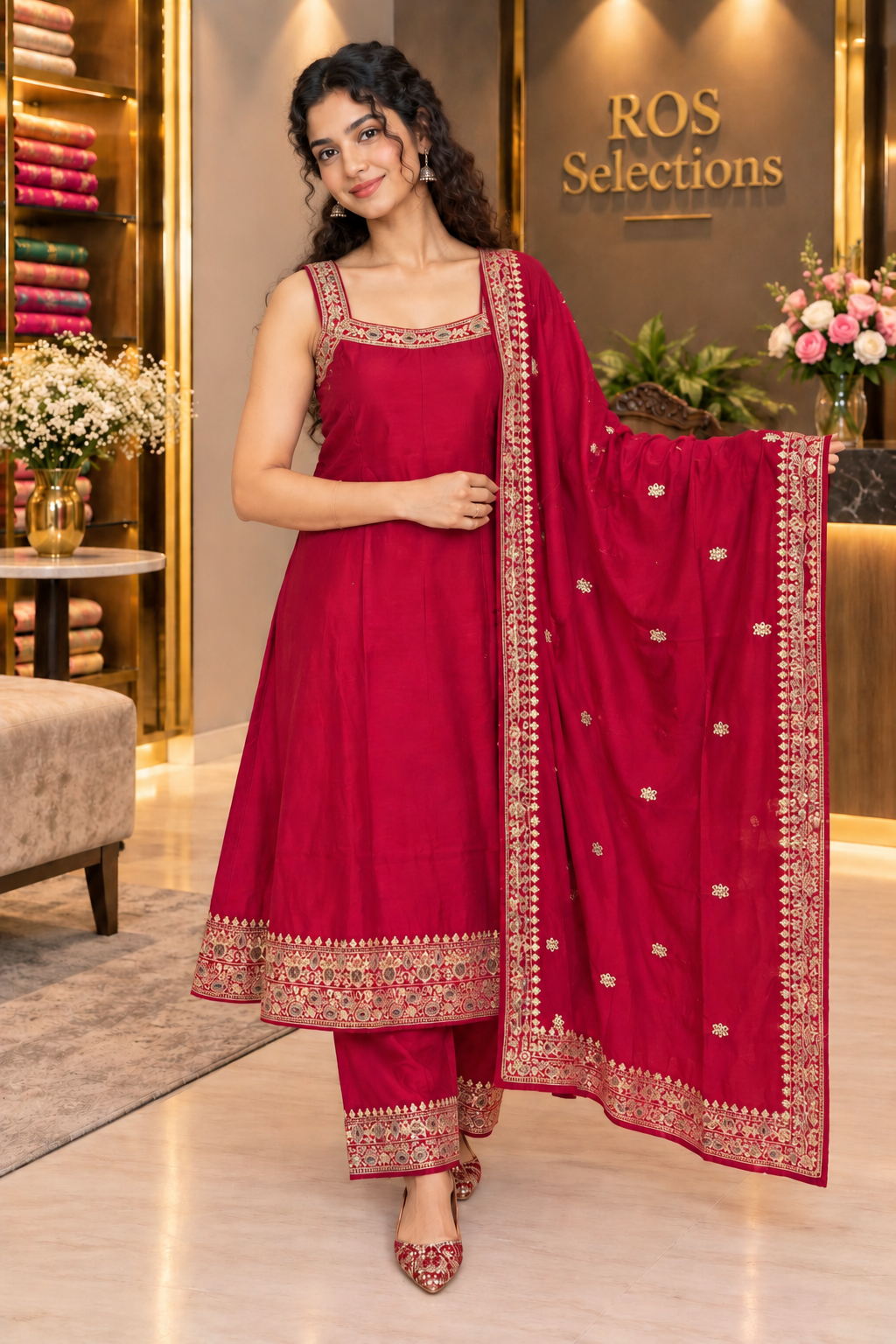 Silk party wear anarkali set