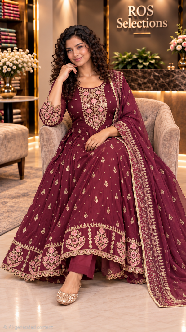 Party wear crepe anarkali gown