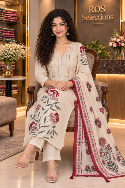 Women's embroidered  cotton churidar set