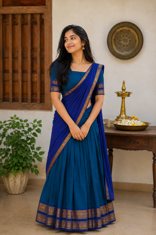 Beautiful Pure Kanchi cotton ready to wear dhavani set