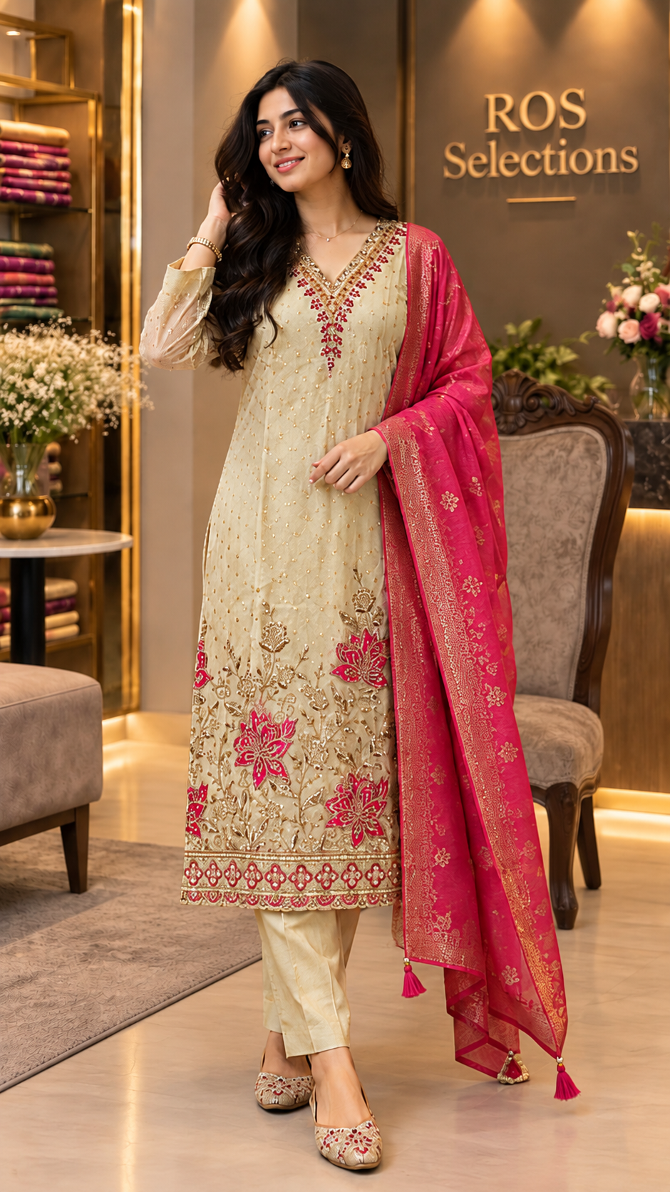 Crush shimmer silk churidar set