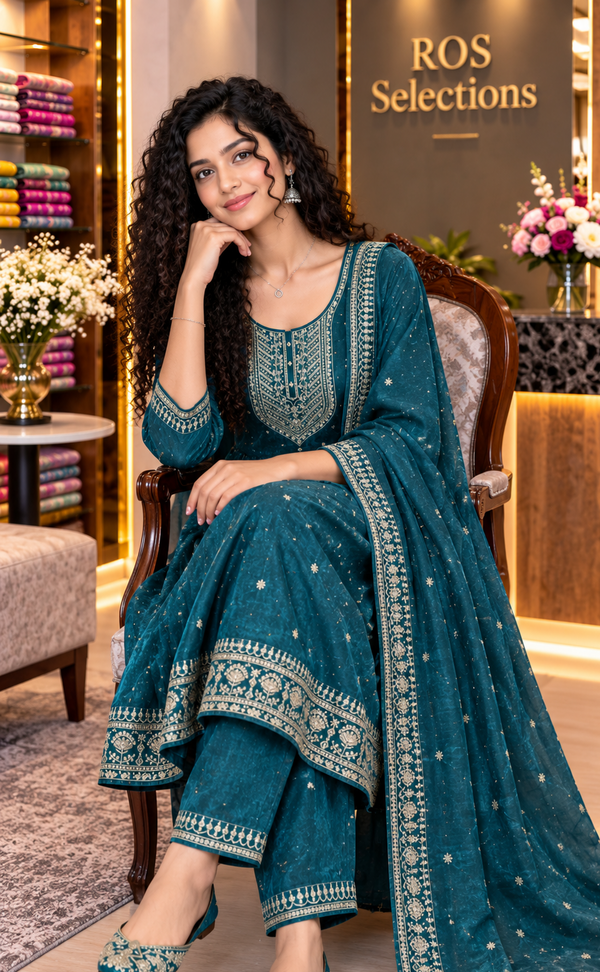 Velvette organza anarkali set