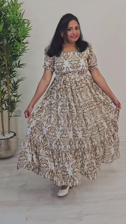 Soft chiffon floral  flared dress