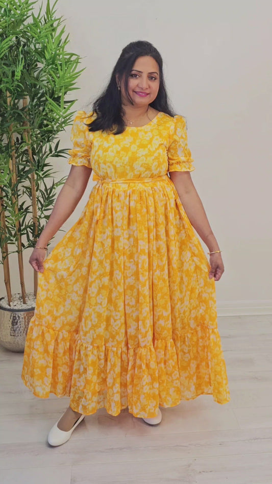 Soft chiffon floral  flared dress