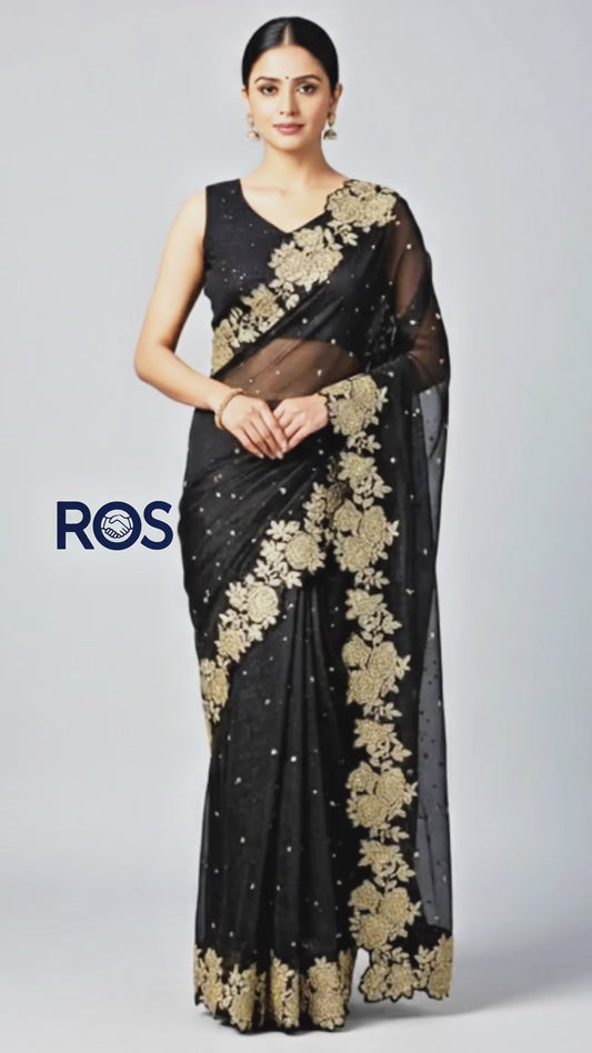 Elegant Jimmy chooSaree | Handworked Scalloped Embroidery & Sequins work