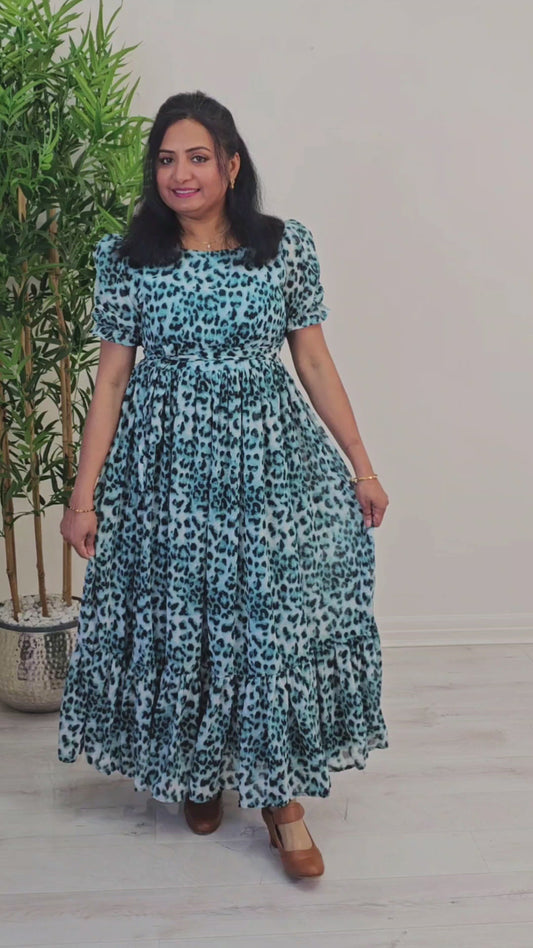 Soft chiffon floral  flared dress