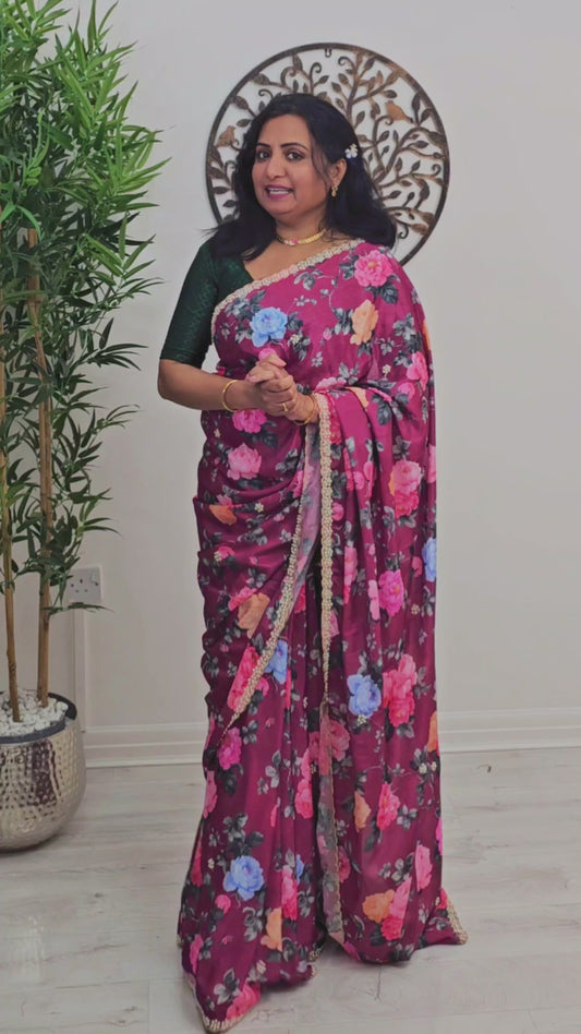 Chinnon floral saree with pearl boarders 💕